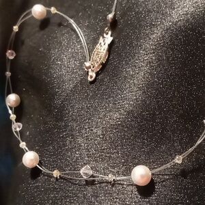 Collar necklace beaded clear crystal cut and pear colored accents